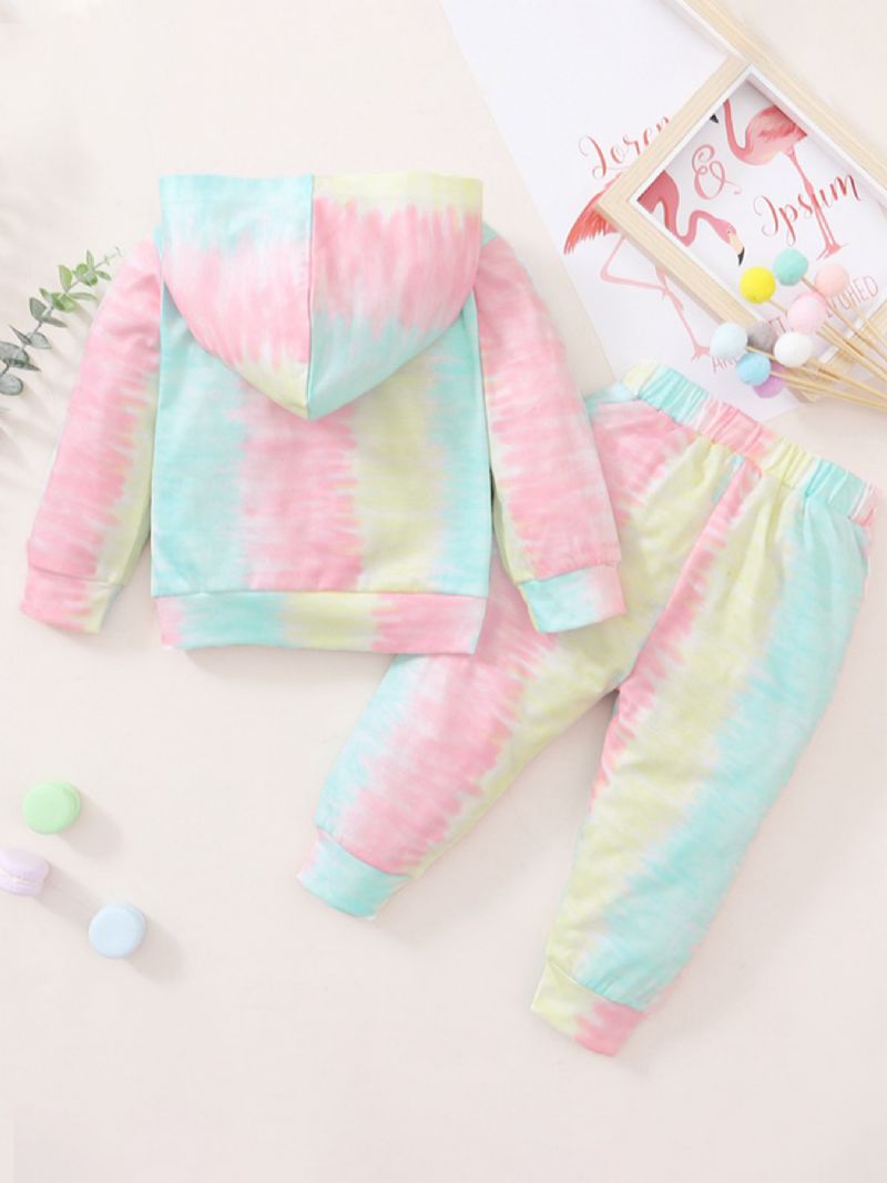 2 Stk Baby Pige Brev Trykt Tie-dye Hætte & Bukser