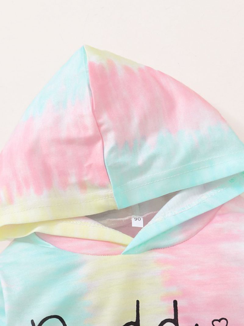 2 Stk Baby Pige Brev Trykt Tie-dye Hætte & Bukser