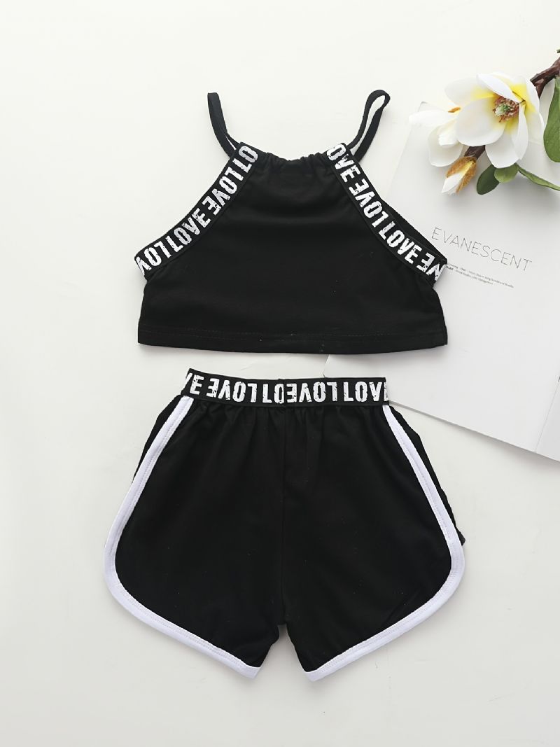 2 Stk Baby Piger Brev Print Crop Cami Top & Shorts Sæt Børnetøj