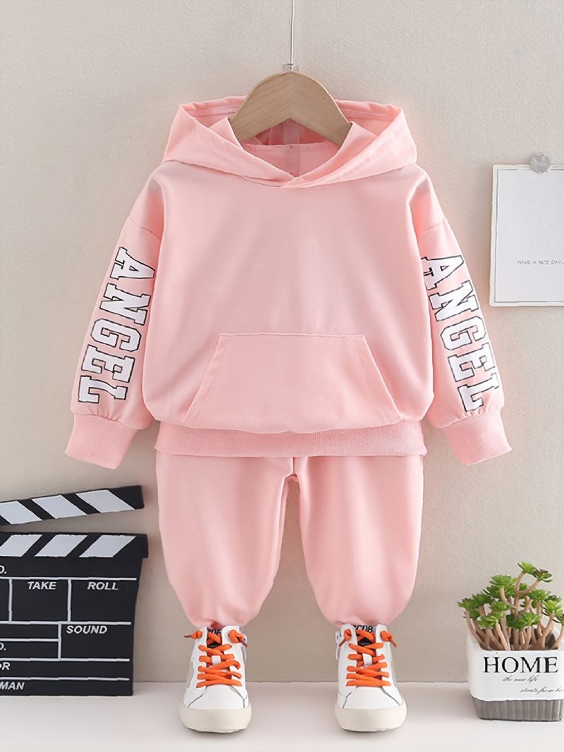 2 Stk Baby Piger Hættetrøje Brevtryk Langærmet Pullover Sweatshirt & Bukser Sæt