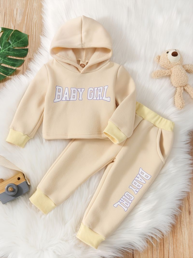 2 Stk Baby Piger Hættetrøje Brevtryk Langærmet Pullover Sweatshirt & Bukser Sæt