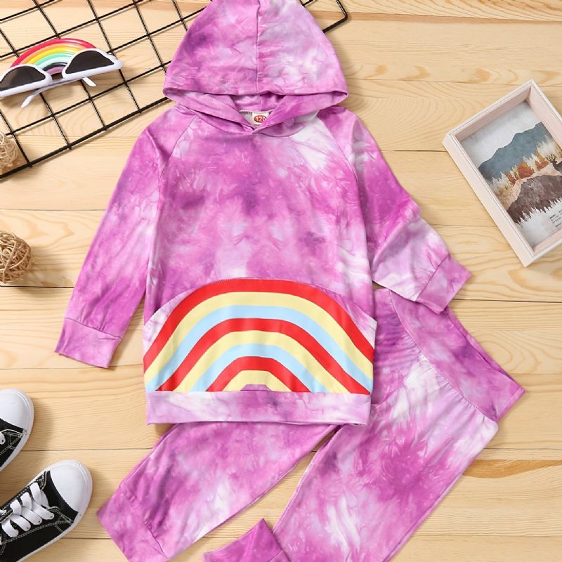 2 Stk Baby Piger Hættetrøje Tie Dye Langærmet Pullover Sweatshirt & Buksesæt