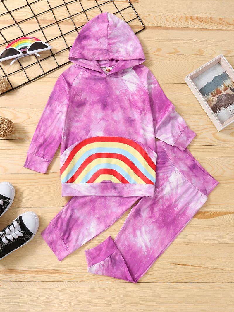 2 Stk Baby Piger Hættetrøje Tie Dye Langærmet Pullover Sweatshirt & Buksesæt