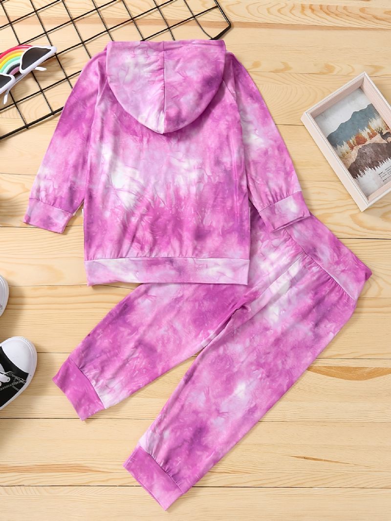 2 Stk Baby Piger Hættetrøje Tie Dye Langærmet Pullover Sweatshirt & Buksesæt