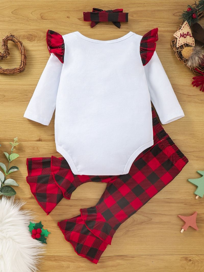 2 Stk Baby Piger Jul Langærmet Romper Plaid Flared Bukser