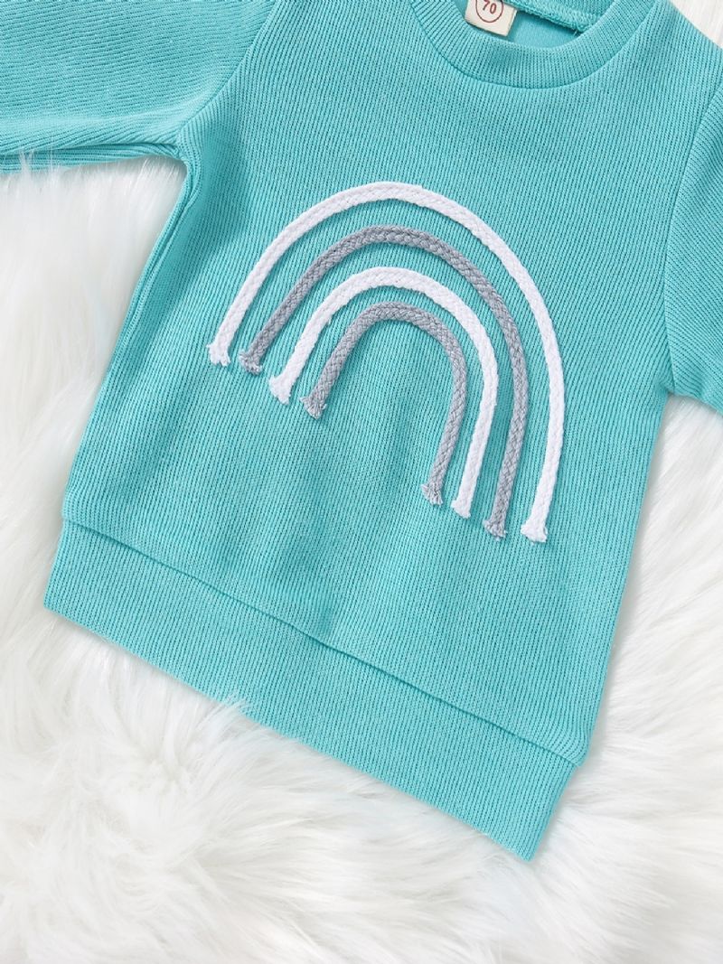 2 Stk Babypiger Casual Rainbow Broderet Pullover Sweatshirt & Snørebukser Sæt Til Vinter