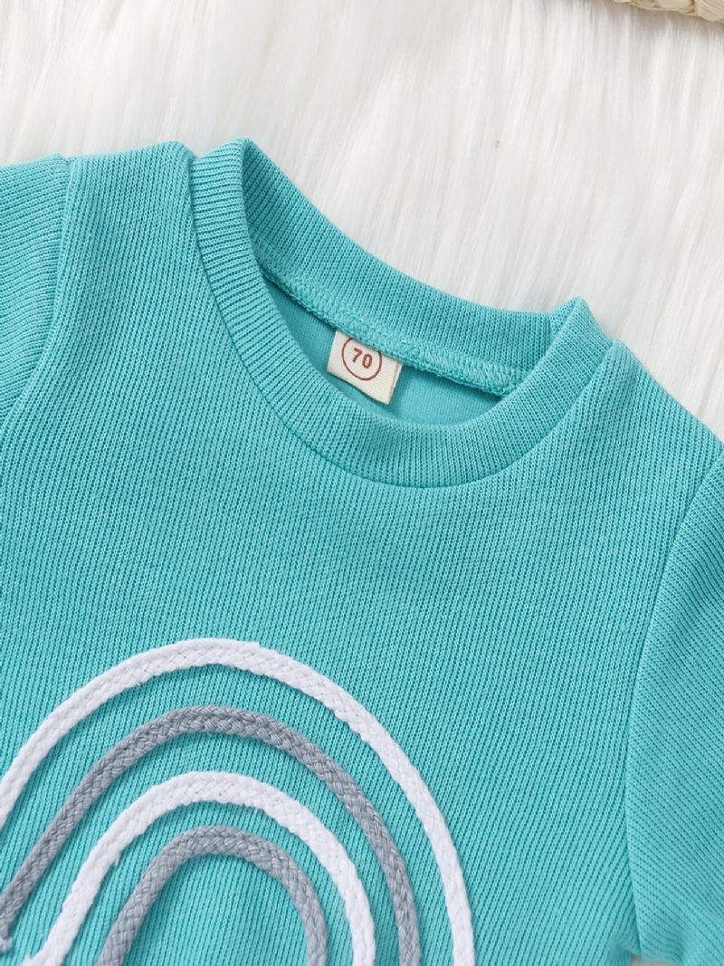 2 Stk Babypiger Casual Rainbow Broderet Pullover Sweatshirt & Snørebukser Sæt Til Vinter