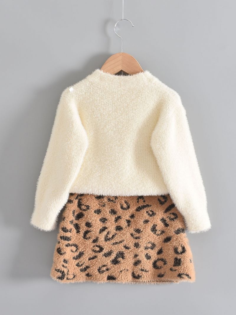 2 Stk Børne-nederdelsæt Efterår Vinter Børnedyremønster Mink Fleece Sweater Leopardprint Nederdelsæt