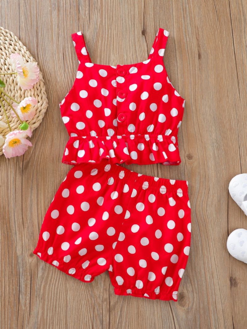 2 Stk. Børnepige Outfit Sæt Baby Pige Tøj Outfits Bomuld Polka Dot Overdele Casual Sæt