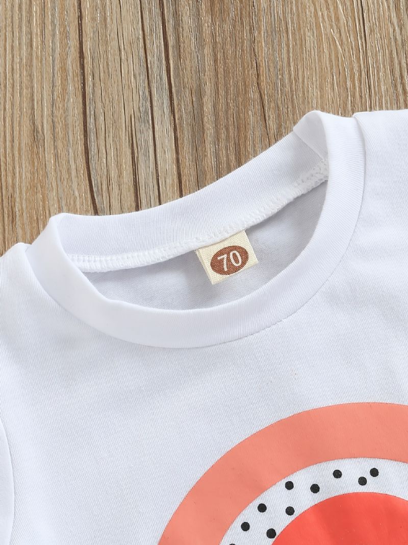 2 Stk Nyfødt Baby Pige Sæt Regnbue Alfabet Print T-shirt Ensfarvet Vaffelbukser