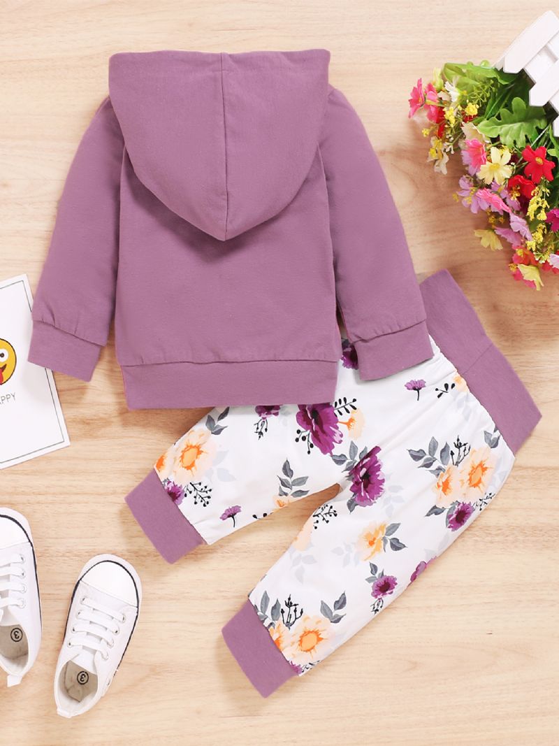 2 Stk Pige Blomster Hooded Pocket Langærmet Sweatshirt Sæt