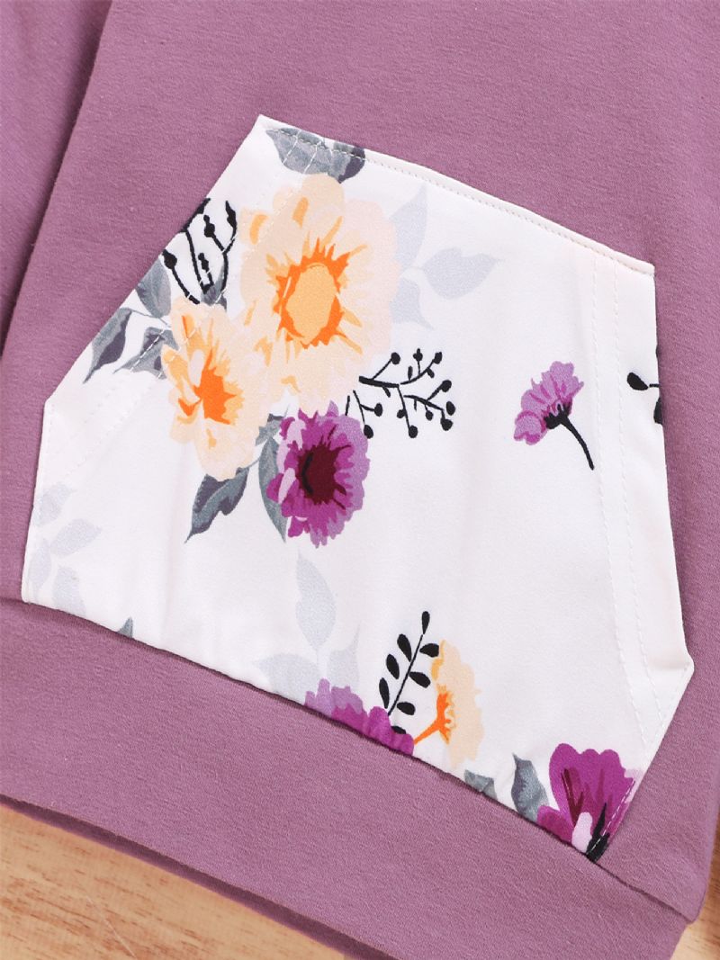 2 Stk Pige Blomster Hooded Pocket Langærmet Sweatshirt Sæt