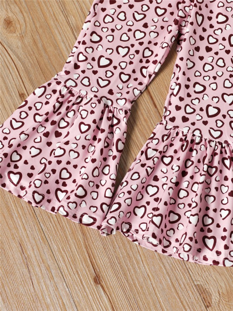 2 Stk Piger Brev Print Langærmet Pink Leopard Bukser Sæt