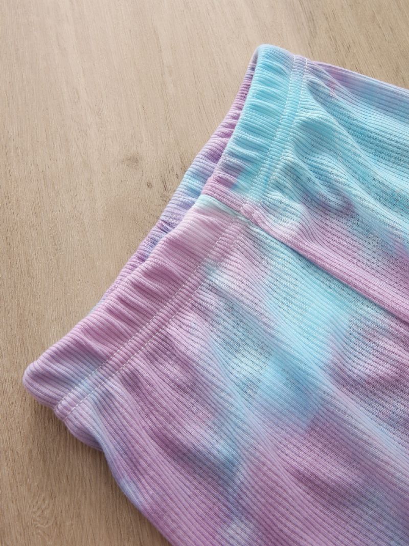 2 Stk Piger Casual Tie Dye Langærmede Rundhalsede Toppe Og Bukser Sæt Børnetøj