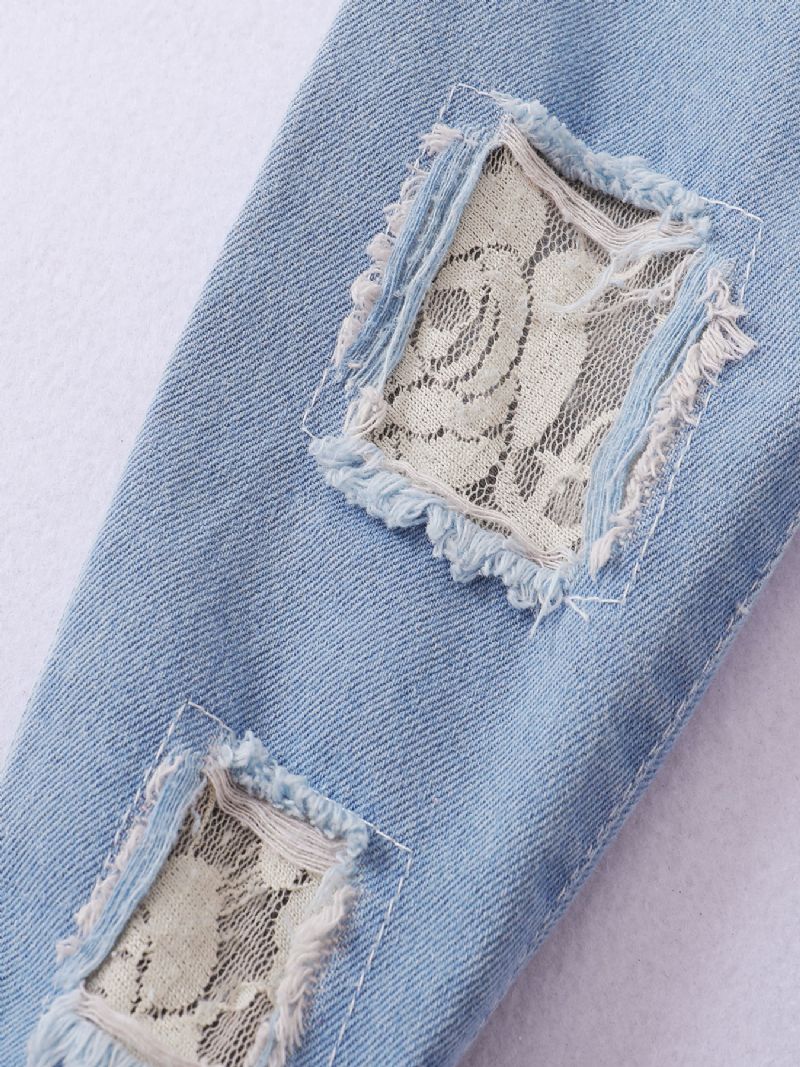 2 Stk Piger Solsikke Print Langærmet Top & Ripped Denim Bukser Sæt