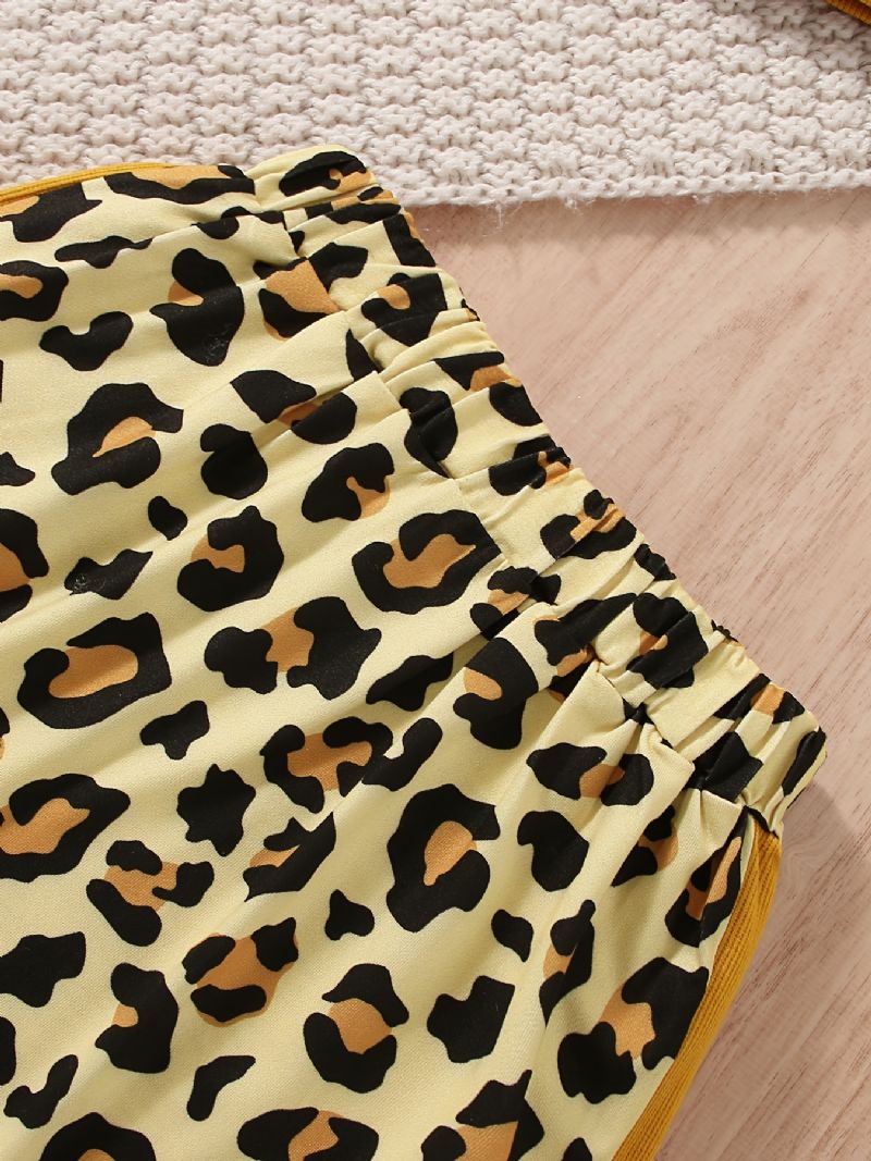 2 Stk Søde Piger Med Leopardprint Sweatshirt Og Hofte Nederdel Sæt Til Vinterfest