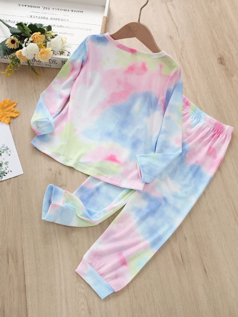 2 Stk. Toddler Piger Casual Pink Tie Dye Print Langærmede Bukser