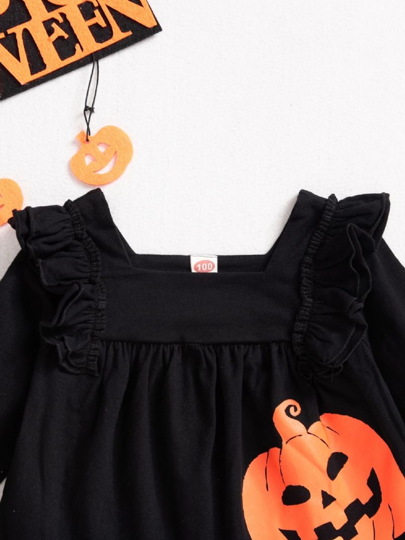 2ps Piger Halloween Black Pumpkin Top & Ghost Pants Set