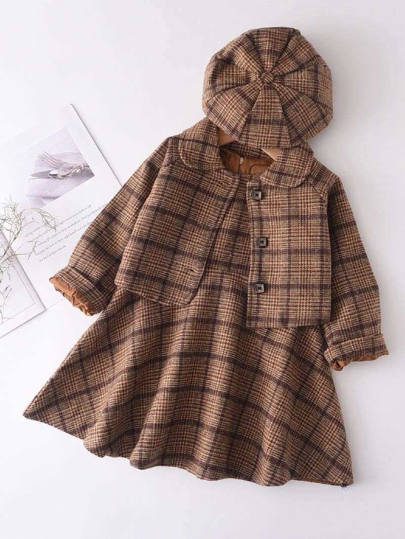 3 Stk Babypiger Plaid Vest Kjole & Frakke & Baskersæt Børnetøj