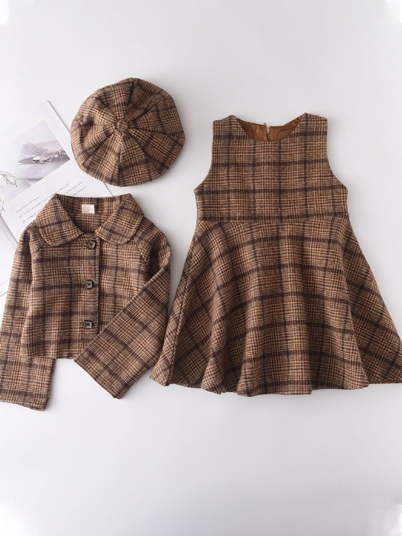 3 Stk Babypiger Plaid Vest Kjole & Frakke & Baskersæt Børnetøj