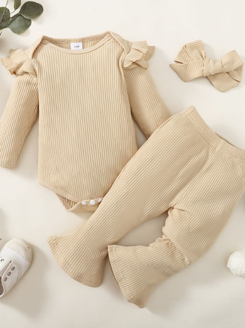 Baby Flæse Langærmet Romper Bodysuit + Flares Bukser Outfit Nyfødt Spædbarn Babytøj Sæt Layette Sæt