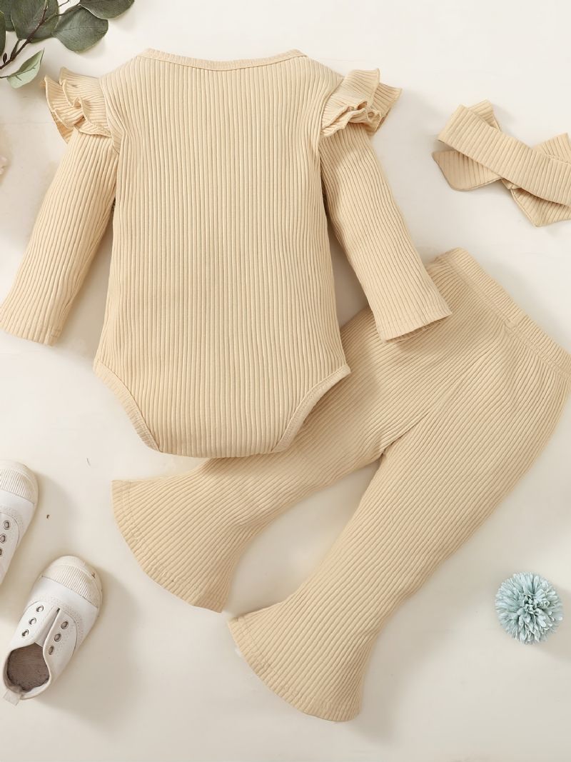 Baby Flæse Langærmet Romper Bodysuit + Flares Bukser Outfit Nyfødt Spædbarn Babytøj Sæt Layette Sæt