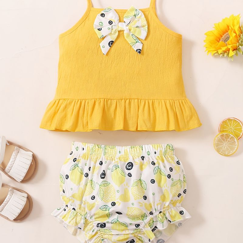 Baby Piger Camisole Citron Print Shorts Sæt