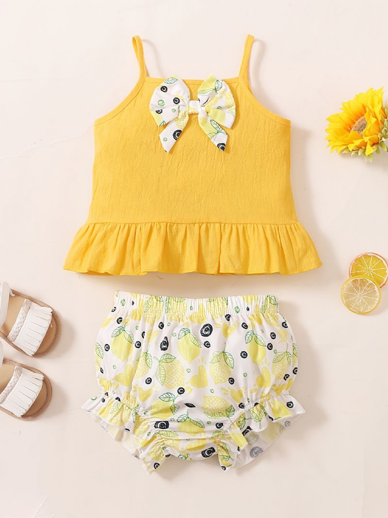 Baby Piger Camisole Citron Print Shorts Sæt