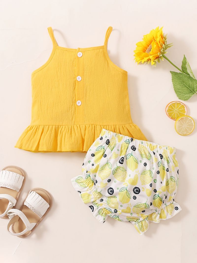 Baby Piger Camisole Citron Print Shorts Sæt