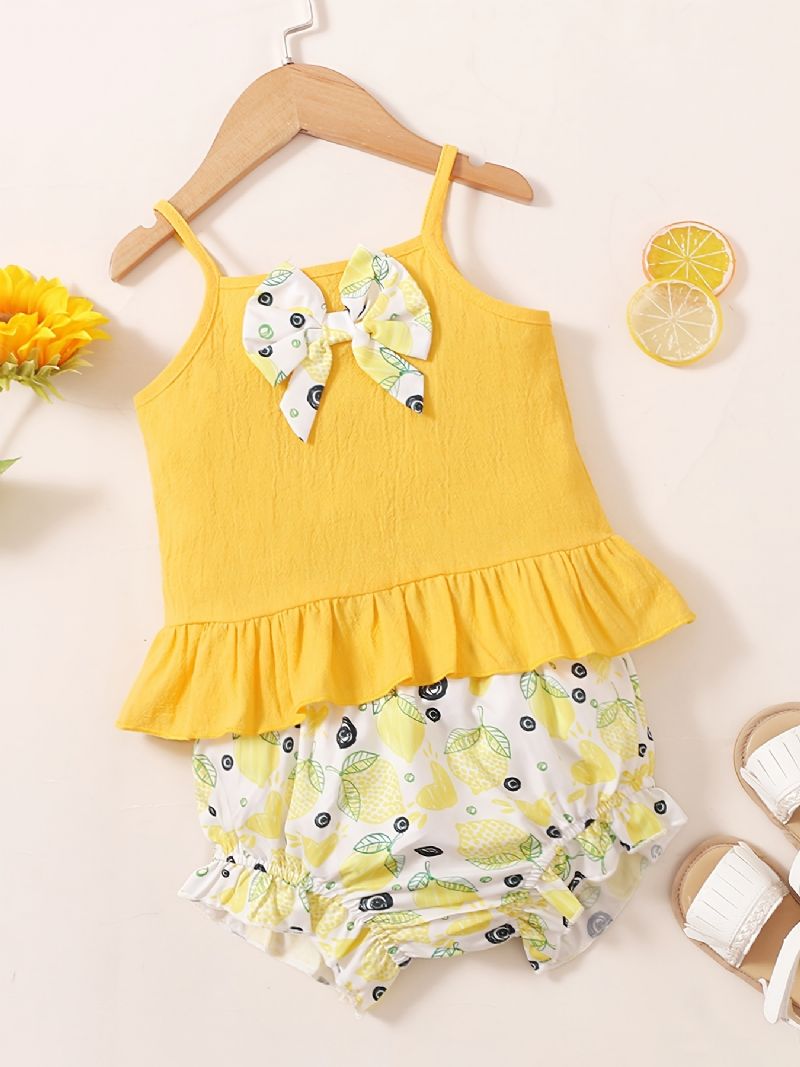 Baby Piger Camisole Citron Print Shorts Sæt