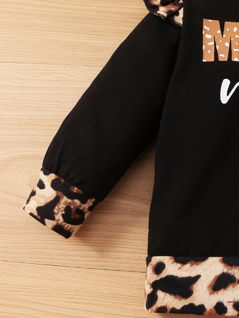 Baby Piger Hættetrøje + Matchende Bukser Sæt Med Leopard Mønster Til Vinter Babytøj Outfit