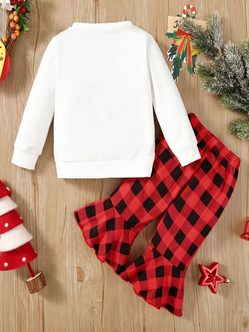 Baby Piger Jul Print Outfit Langærmet Sweatshirt Plaid Bukser Sæt Til Vinter