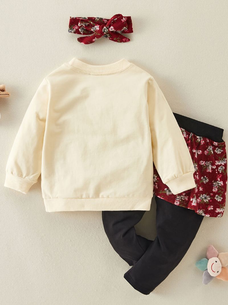 Baby Piger Langærmet Sweatshirt Sød Kanin Print Sløjfe & Bukser Med Mesh Dekoration Sæt