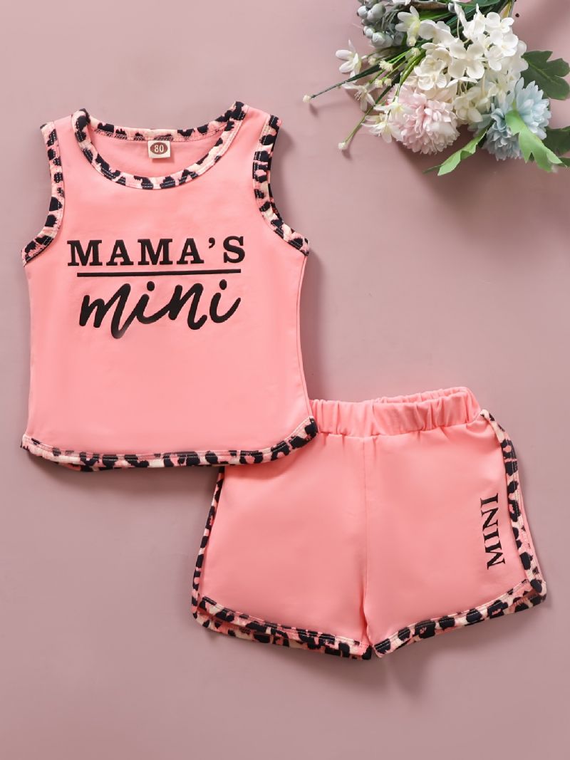 Baby Piger Pink Letter Print Patchwork Tank & Shorts Sæt Sommer Outfits