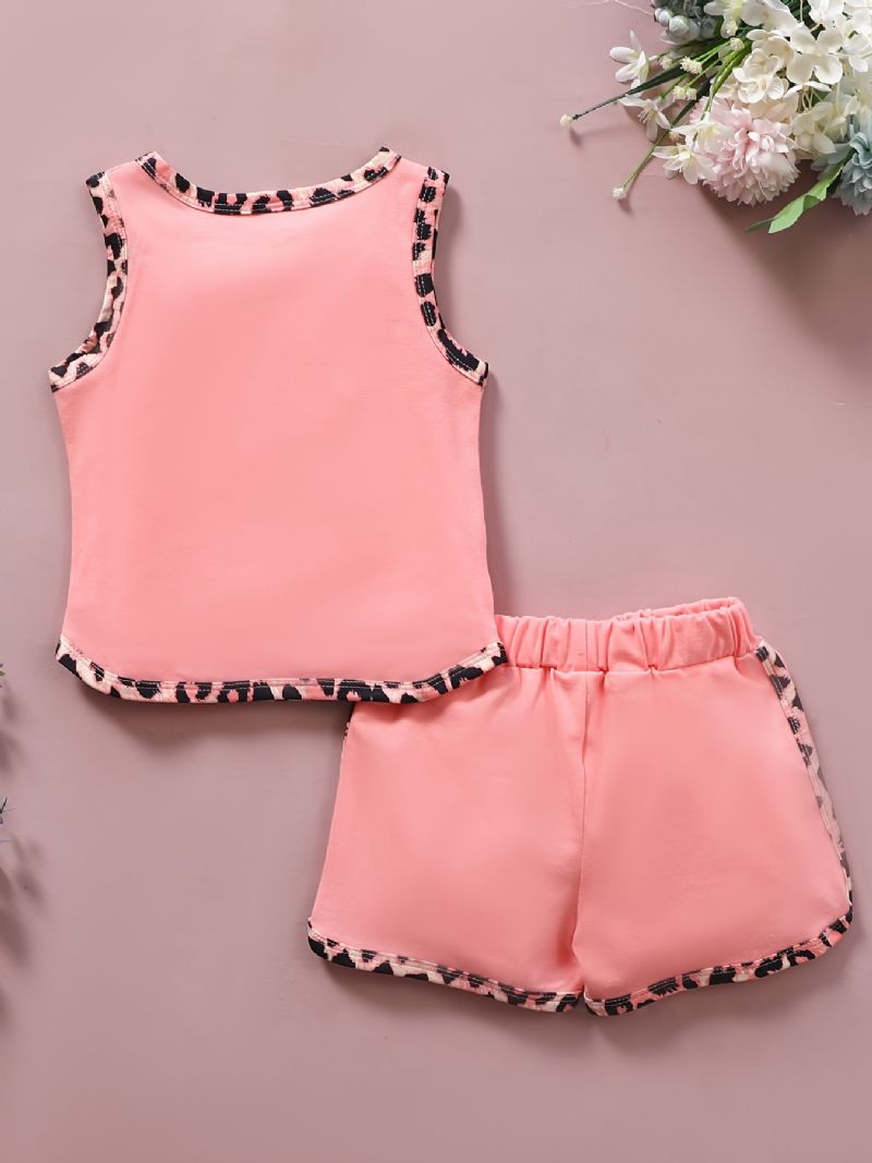 Baby Piger Pink Letter Print Patchwork Tank & Shorts Sæt Sommer Outfits