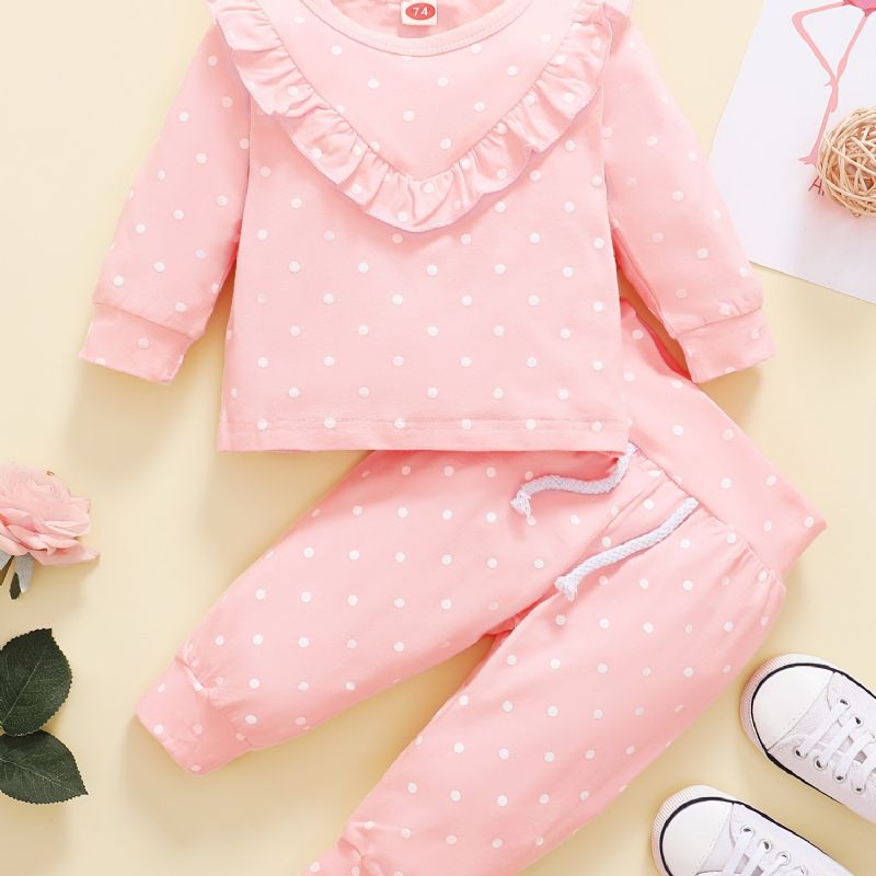 Baby Piger Polka Dot Langærmet Top + Bukser Sæt Babytøj Outfit