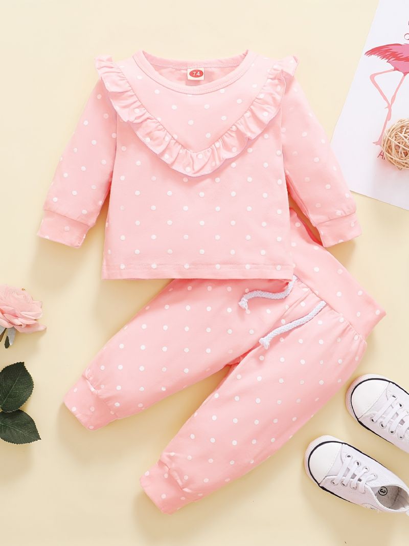 Baby Piger Polka Dot Langærmet Top + Bukser Sæt Babytøj Outfit