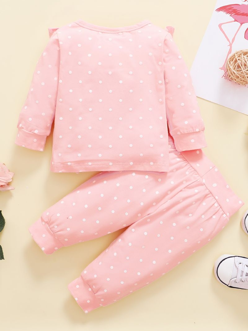 Baby Piger Polka Dot Langærmet Top + Bukser Sæt Babytøj Outfit