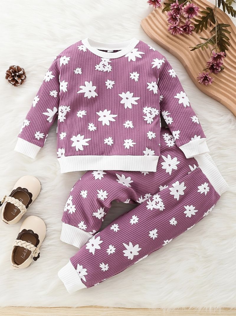 Baby Piger Pullover Sweatshirt & Matchende Sweatpants Sæt Babytøj Outfit