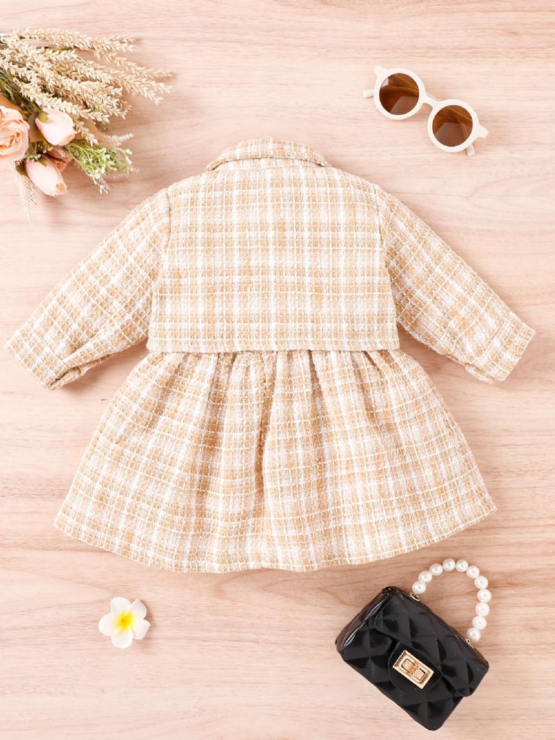 Baby Piger Rullekrave Plaid Patchwork Kjole + Jakkesæt Til Vinter Babytøj Outfits