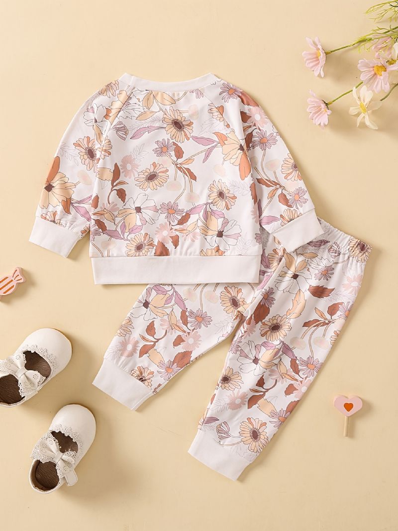 Baby Piger Søde Blomsterprint Langærmet Sweatshirt Top Elastiske Talje Bukser Sæt Tøj