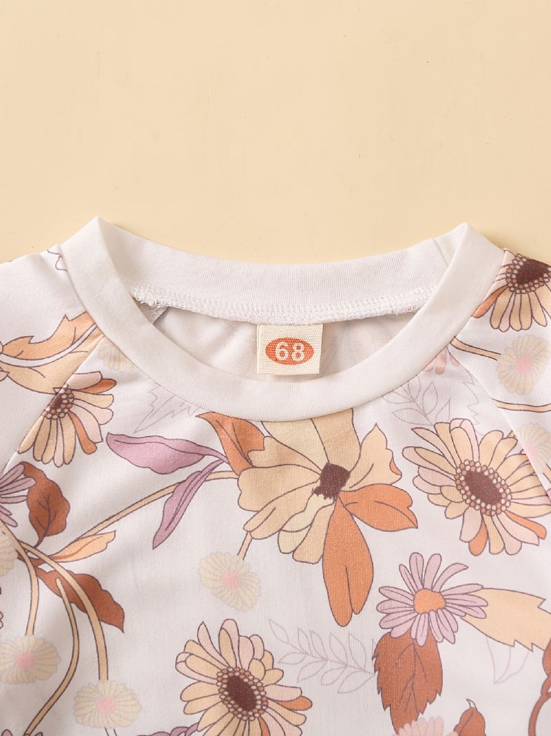 Baby Piger Søde Blomsterprint Langærmet Sweatshirt Top Elastiske Talje Bukser Sæt Tøj