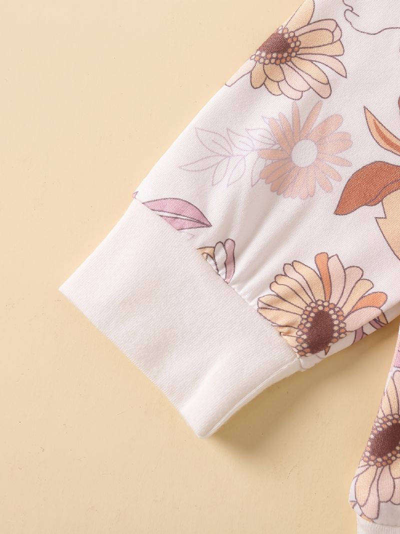 Baby Piger Søde Blomsterprint Langærmet Sweatshirt Top Elastiske Talje Bukser Sæt Tøj