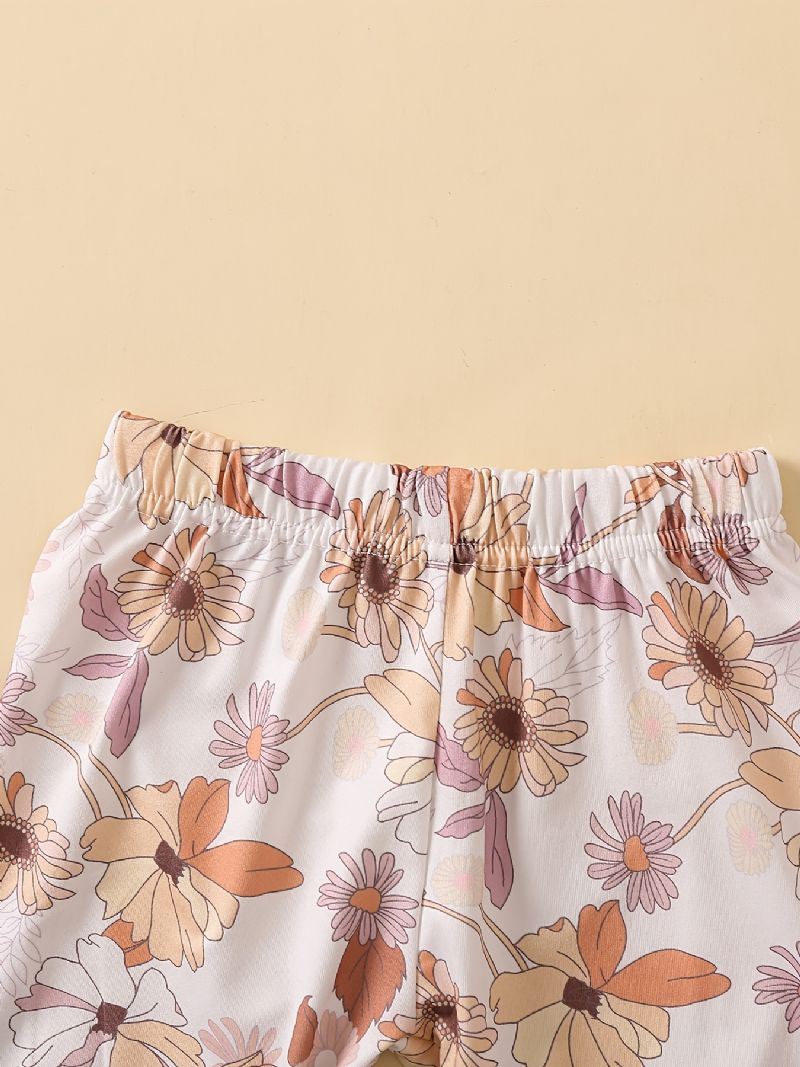 Baby Piger Søde Blomsterprint Langærmet Sweatshirt Top Elastiske Talje Bukser Sæt Tøj