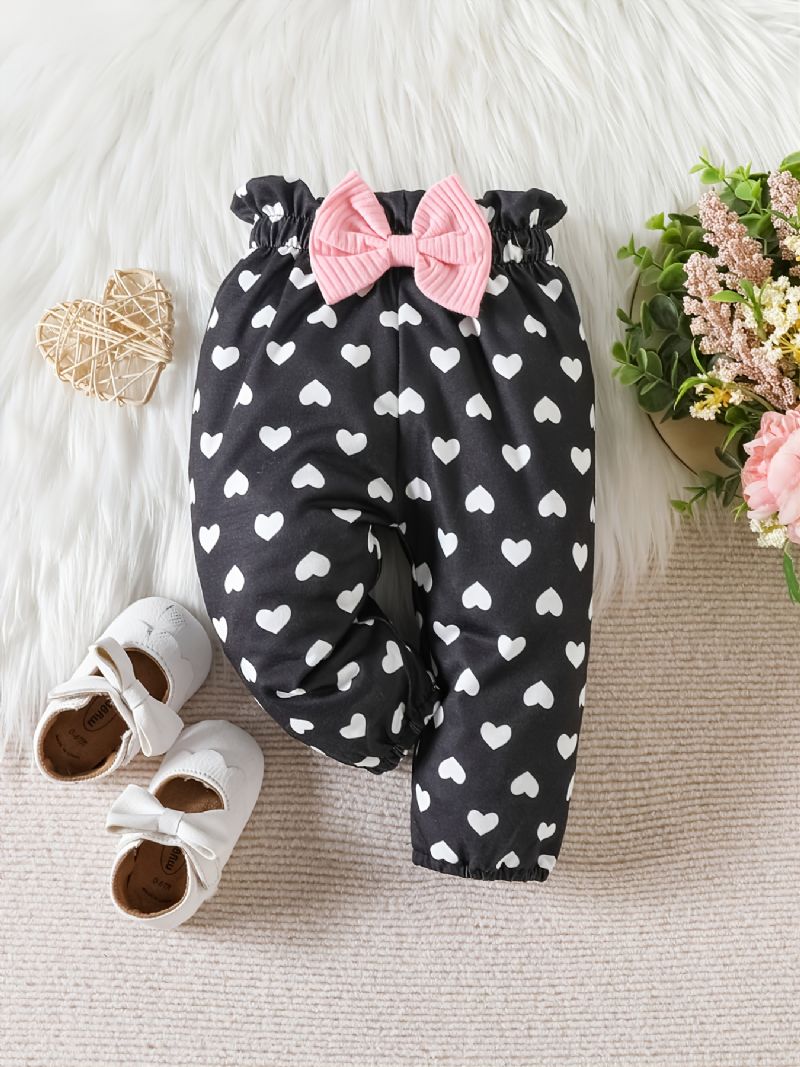 Baby Småbørn Piger Bomuld Langærmede Bodysuits Romper + Hjertemønster Bukser + Pandebånd Outfit Sæt Babytøj