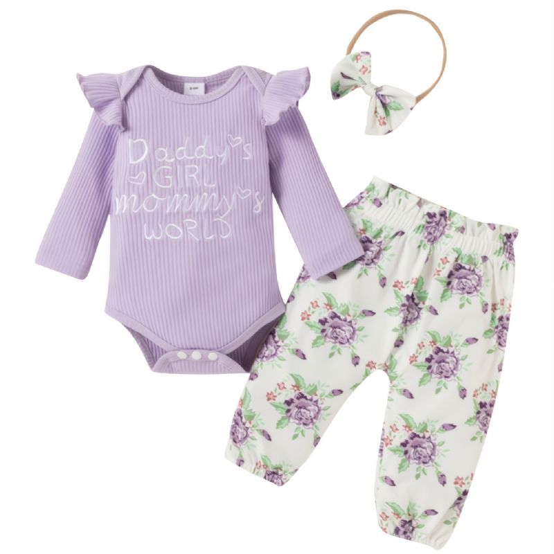 Babyoutfits Flæsebukser + Blomsterbukser + Pandebånd Sæt Tøj Til Nyfødte Spædbørn