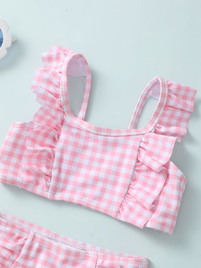 Babypiger Badedragt Flæse Plaid Camisole + Underdele Sæt Babytøj Til Ferie