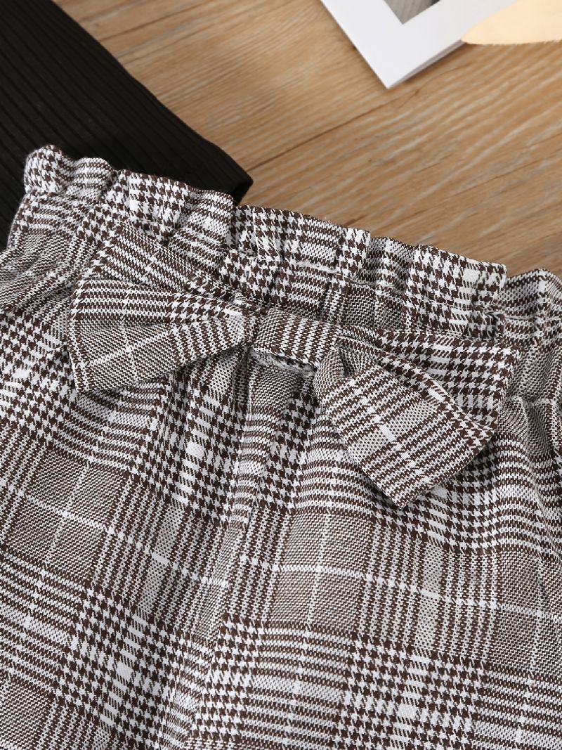 Babypiger Bodysuit Med Flæser Og Plaid Joggingbukser Og Pandebånd