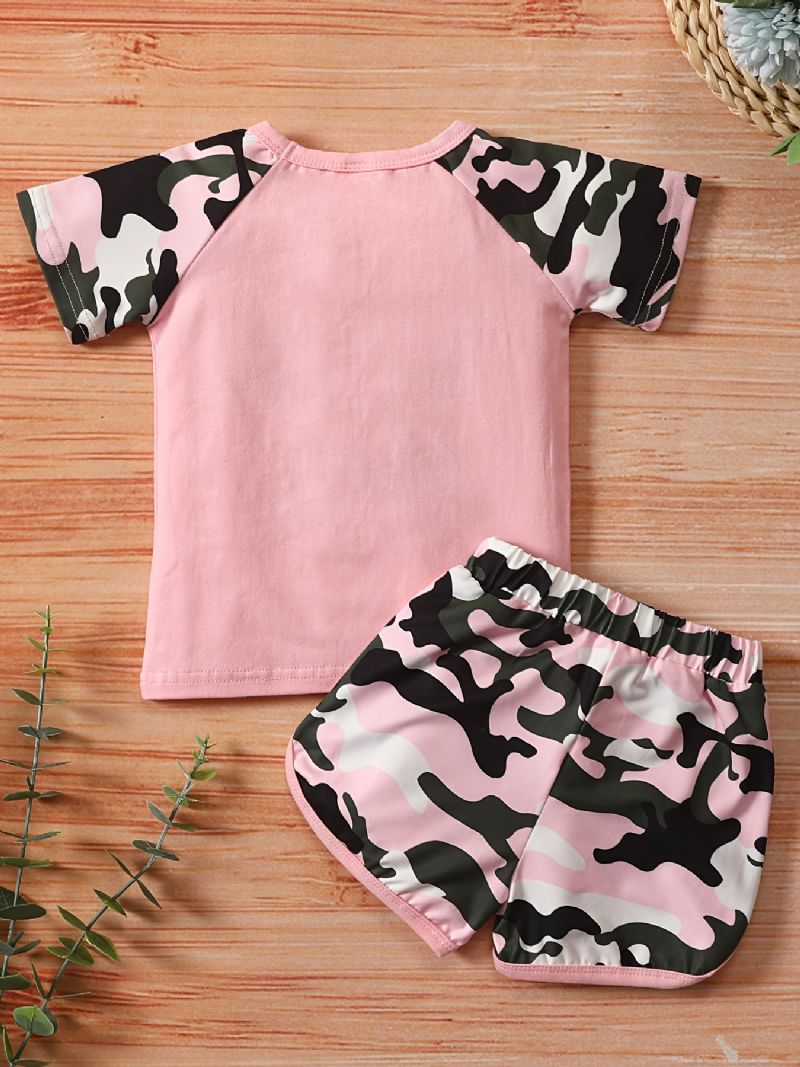 Babypiger Camouflage Kortærmet Top + Matchende Shorts Sæt Babytøj Tøj