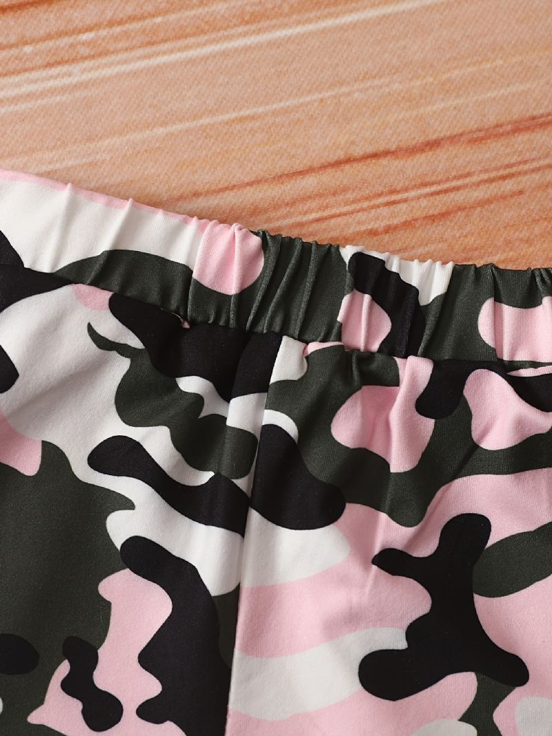 Babypiger Camouflage Kortærmet Top + Matchende Shorts Sæt Babytøj Tøj